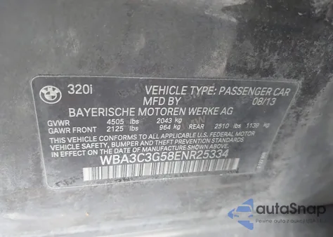2014 BMW 320I xDrive from USA, damaged, VIN WBA3C3G58ENR25334